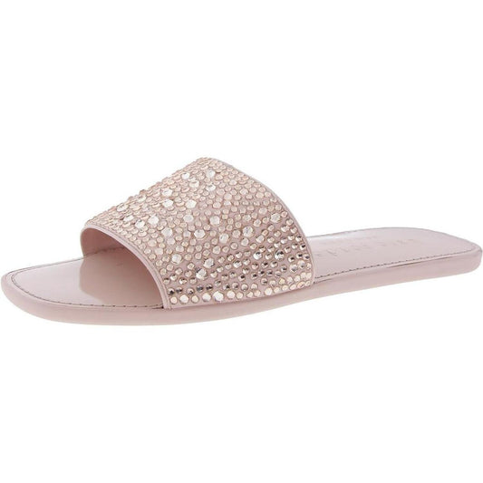 All That Glitters Womens Embellished Leather Slide Sandals