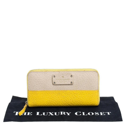 Kate Spade Yellow/beige Leather Grove Court Lacey Zip Around Wallet