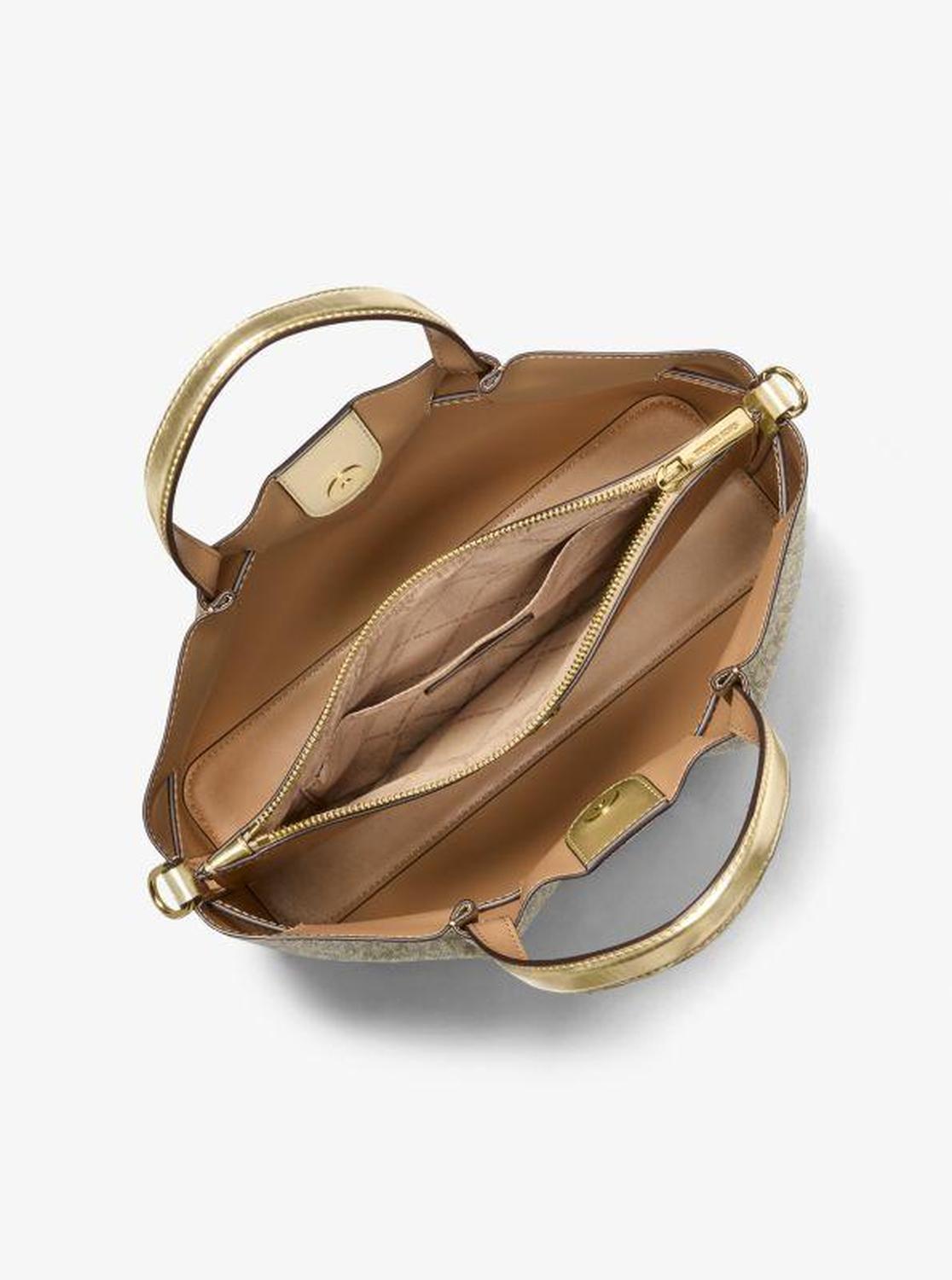 Carson Medium Metallic Signature Logo Satchel