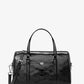 Jet Set Medium Patent Logo Debossed Duffel Crossbody Bag