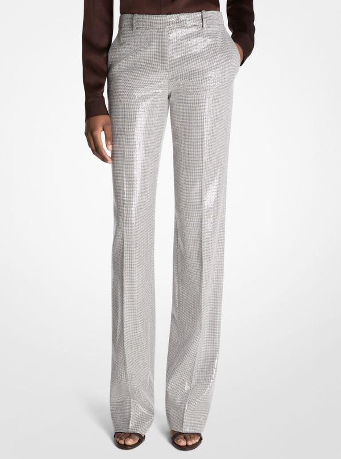 Carolyn Hand-Embroidered Sequin Dogtooth Stretch Wool Trousers