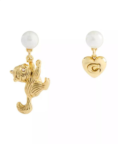 Gold Plated Signature Mismatch Cat Earrings