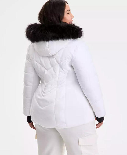Plus Size Faux-Fur-Trim Hooded Puffer Coat, Exclusively at Macy's
