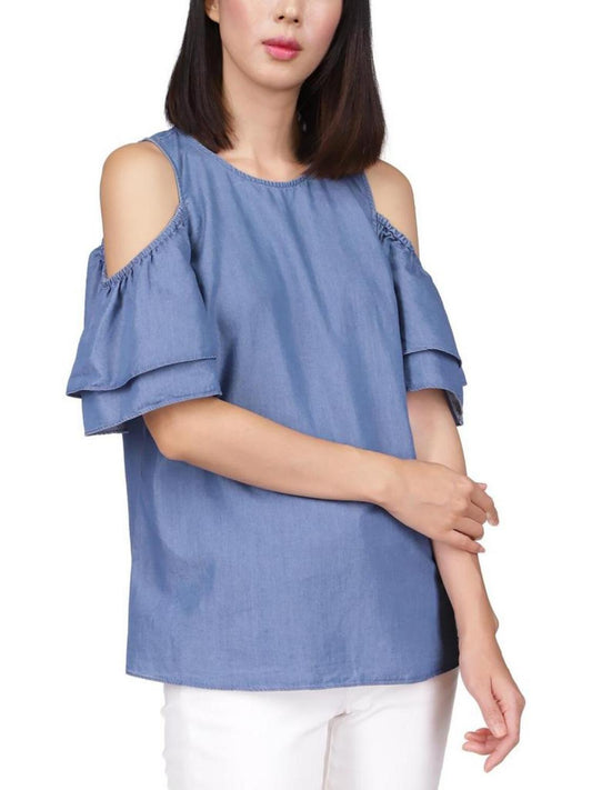 Womens Work Wear Cold Shoulder Blouse