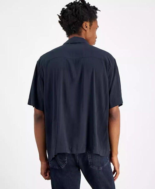 Men's Oversized-Fit Printed Button-Down Camp Shirt