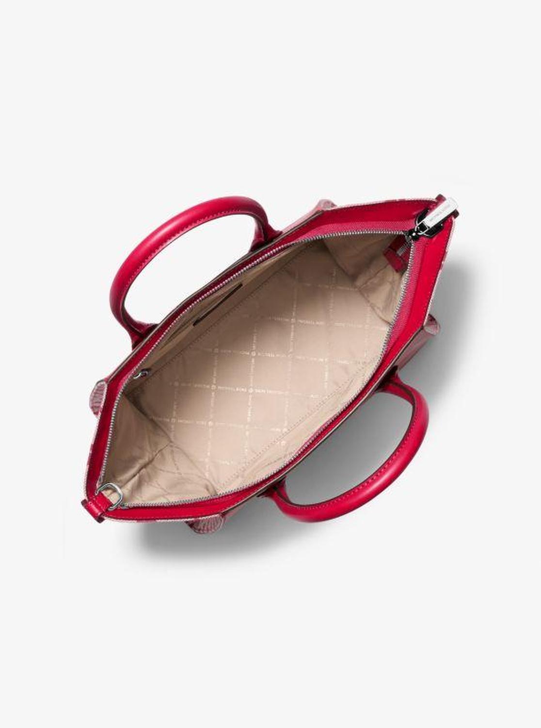 Avril Large Leather and Logo Jacquard Satchel