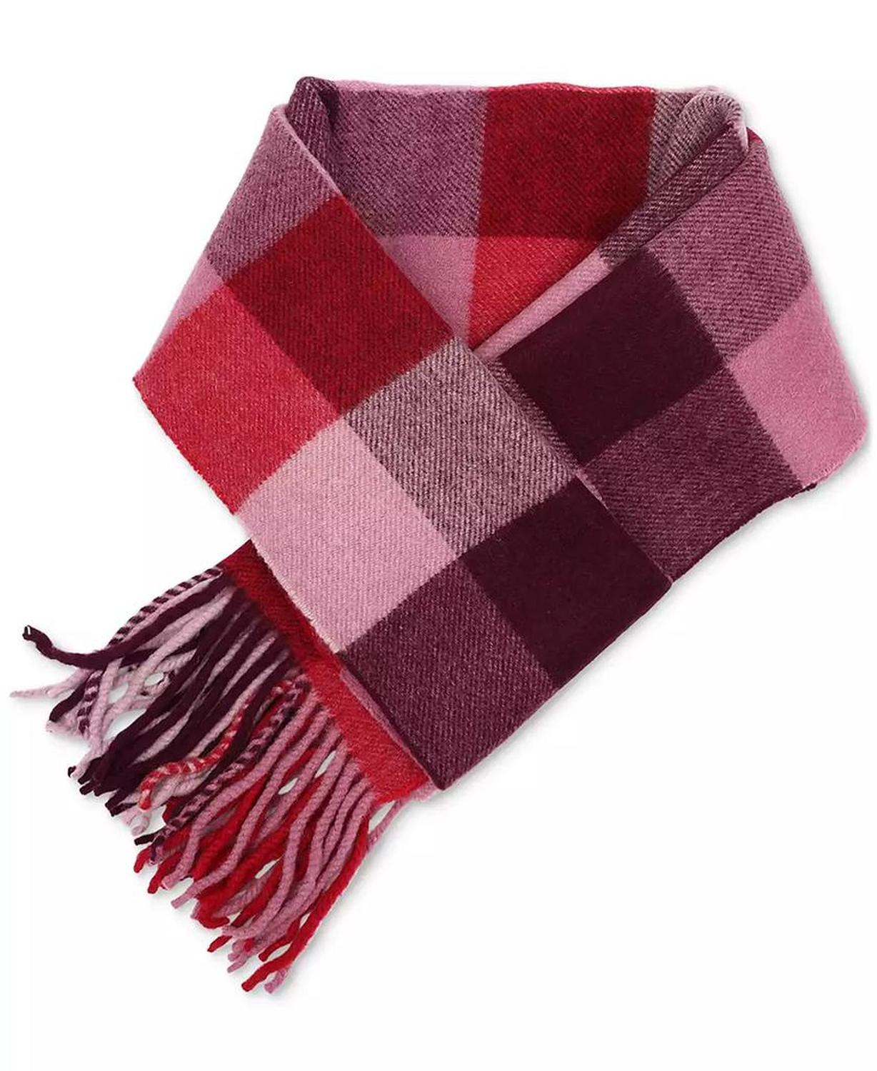 Women's Wool Checkered Fringe-Trim Scarf