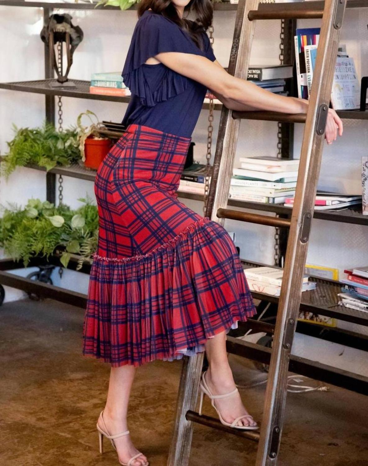 Kym Flounced Midi Skirt In Rachel Island Plaid