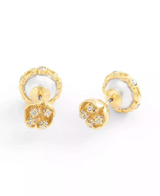 Faux Stone Signature Floral Cultivated Pearl Orb Jacket Earrings