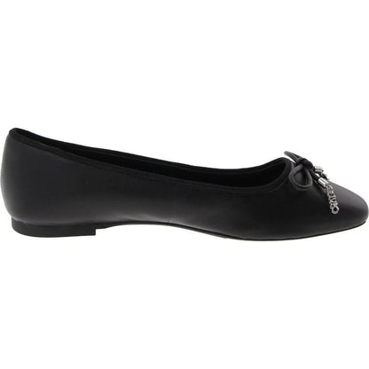 Womens Bow Leather Ballet Flats