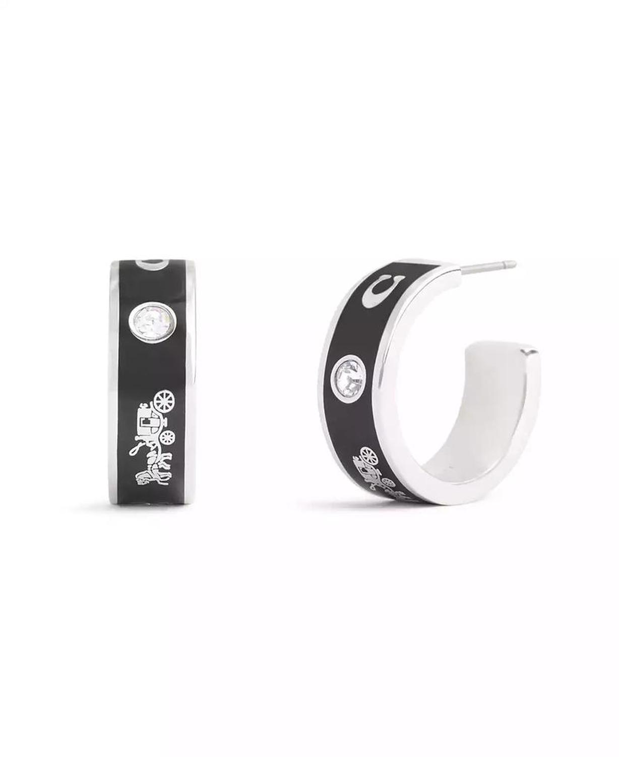 Faux Stone Signature Horse Carriage Hoop Earrings