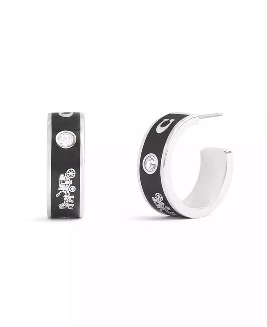 Faux Stone Signature Horse Carriage Hoop Earrings