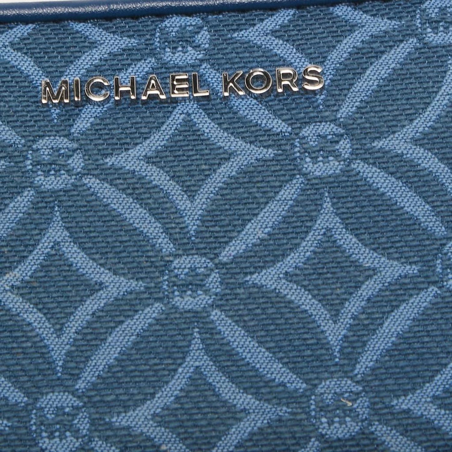Michael Kors Blue Monogram Jacquard Canvas And Leather Zip Around Card Case