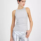 Women's Metallic Ribbed Round-Neck Tank Top