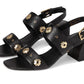 Spade Flower Stud Pebbled Leather Block Heel Sandal