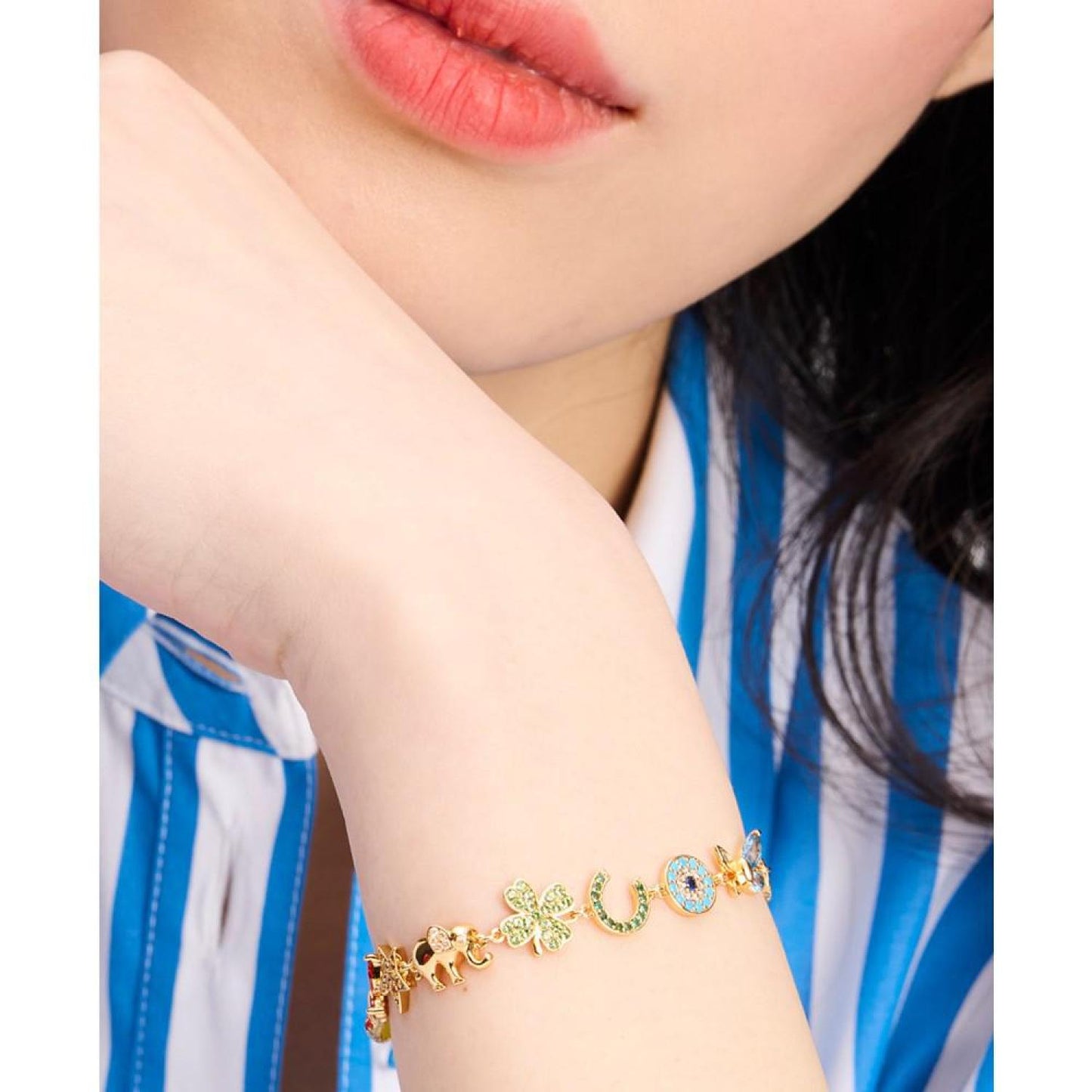 Gold-Tone Multicolor Crystal Rainbow Joy Charm Bracelet