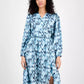 Women's Printed Blouson-Sleeve Midi Dress
