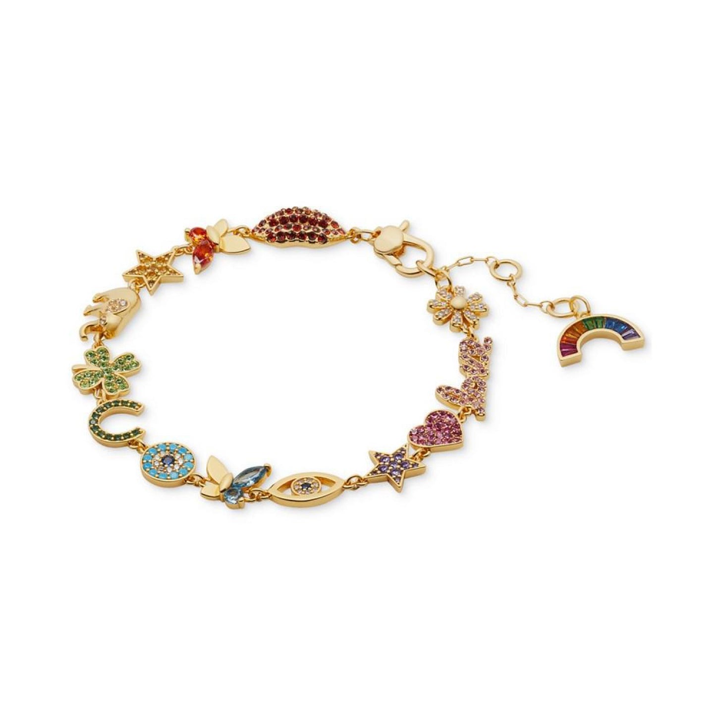 Gold-Tone Multicolor Crystal Rainbow Joy Charm Bracelet