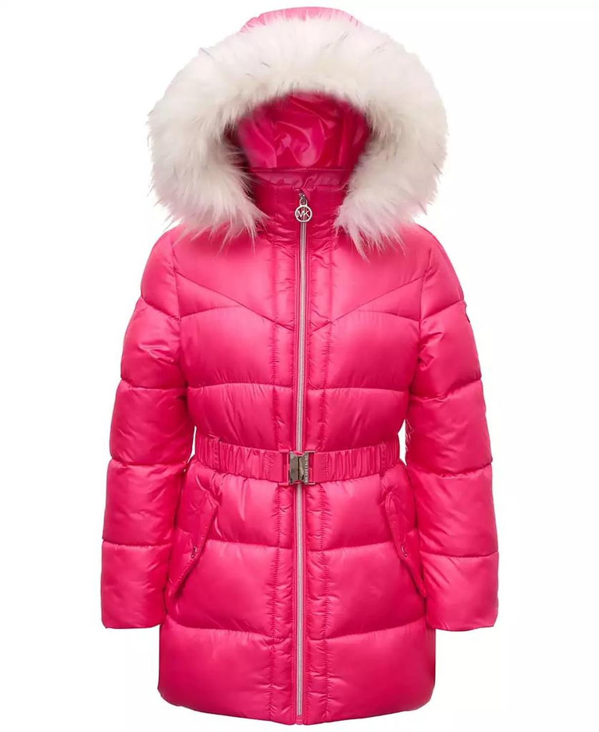 Michael Kors Toddler & Little Girls Belted Stadium Puffer Jacket with Faux-Fur Trim