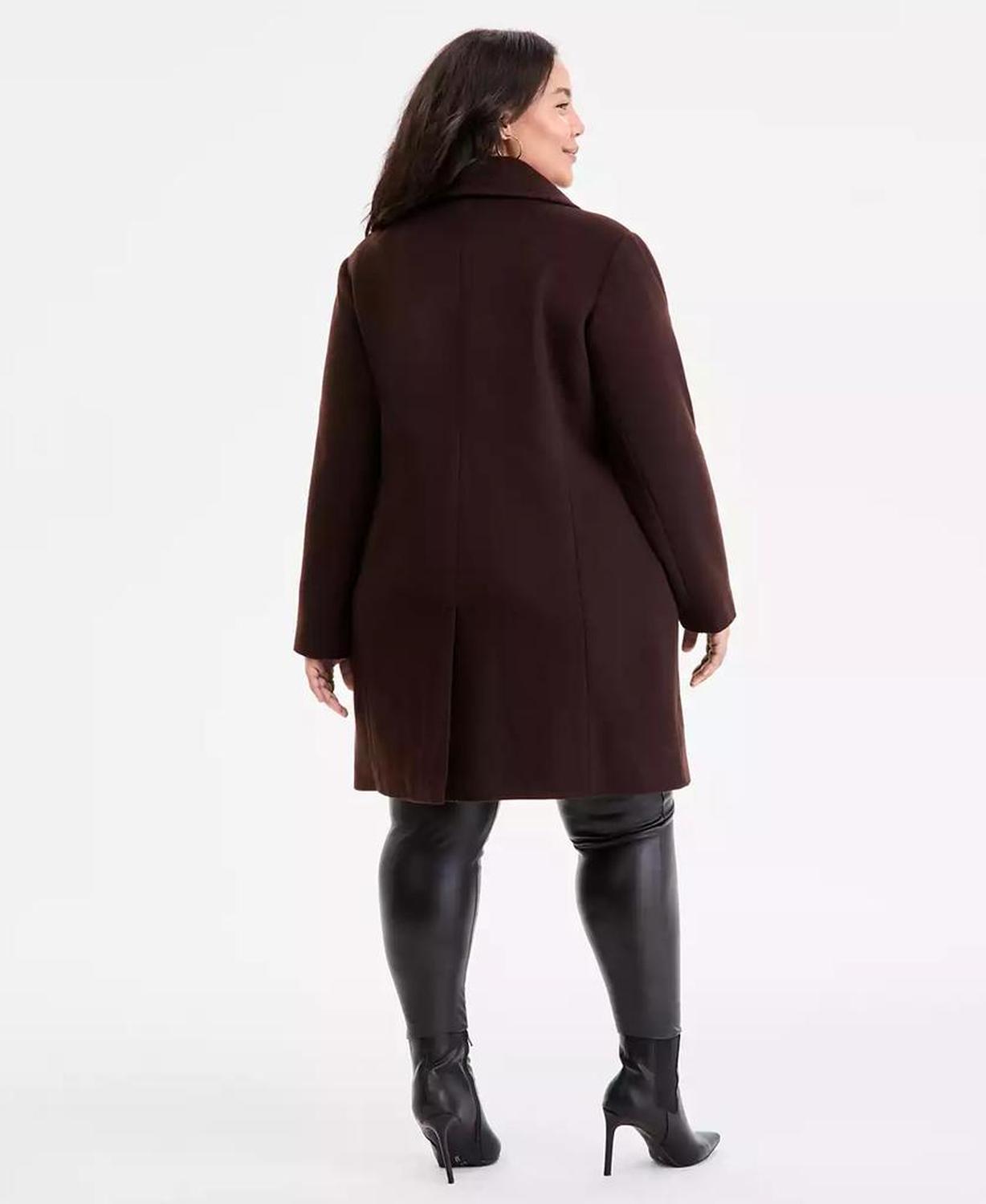 Plus Size Collared Button-Front Coat, Exclusively at Macy's