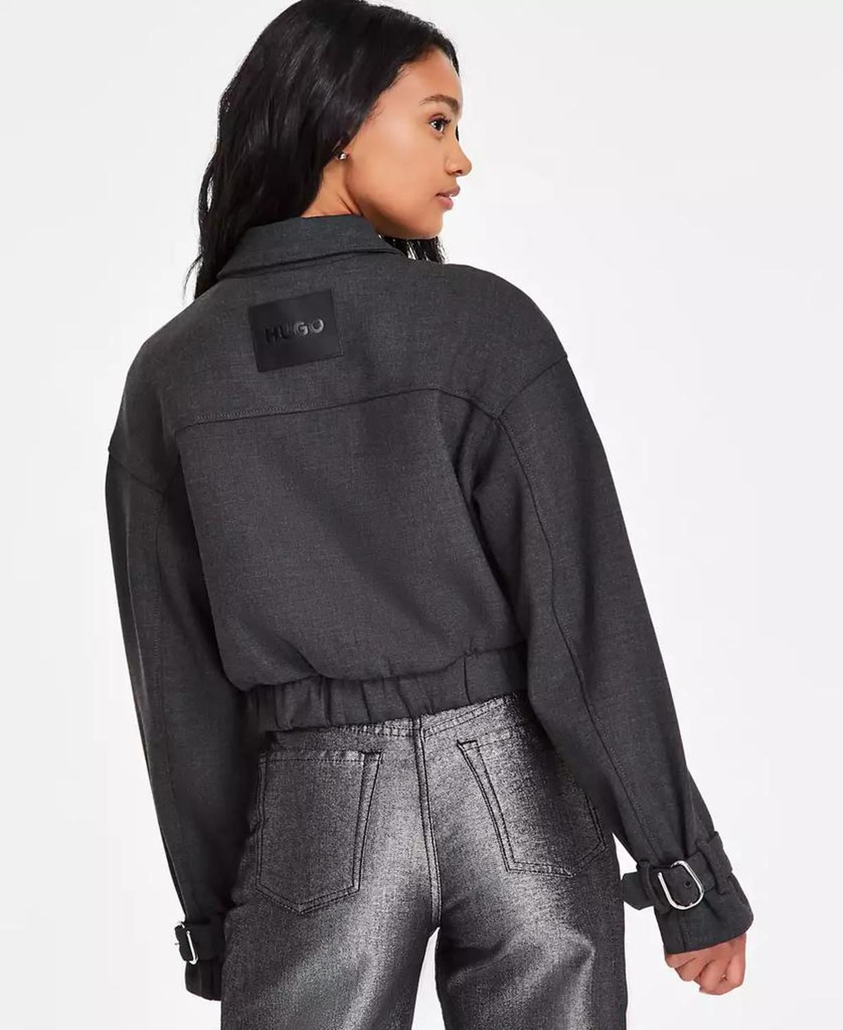 Women's Zip-Front Belted-Cuff Cropped Jacket
