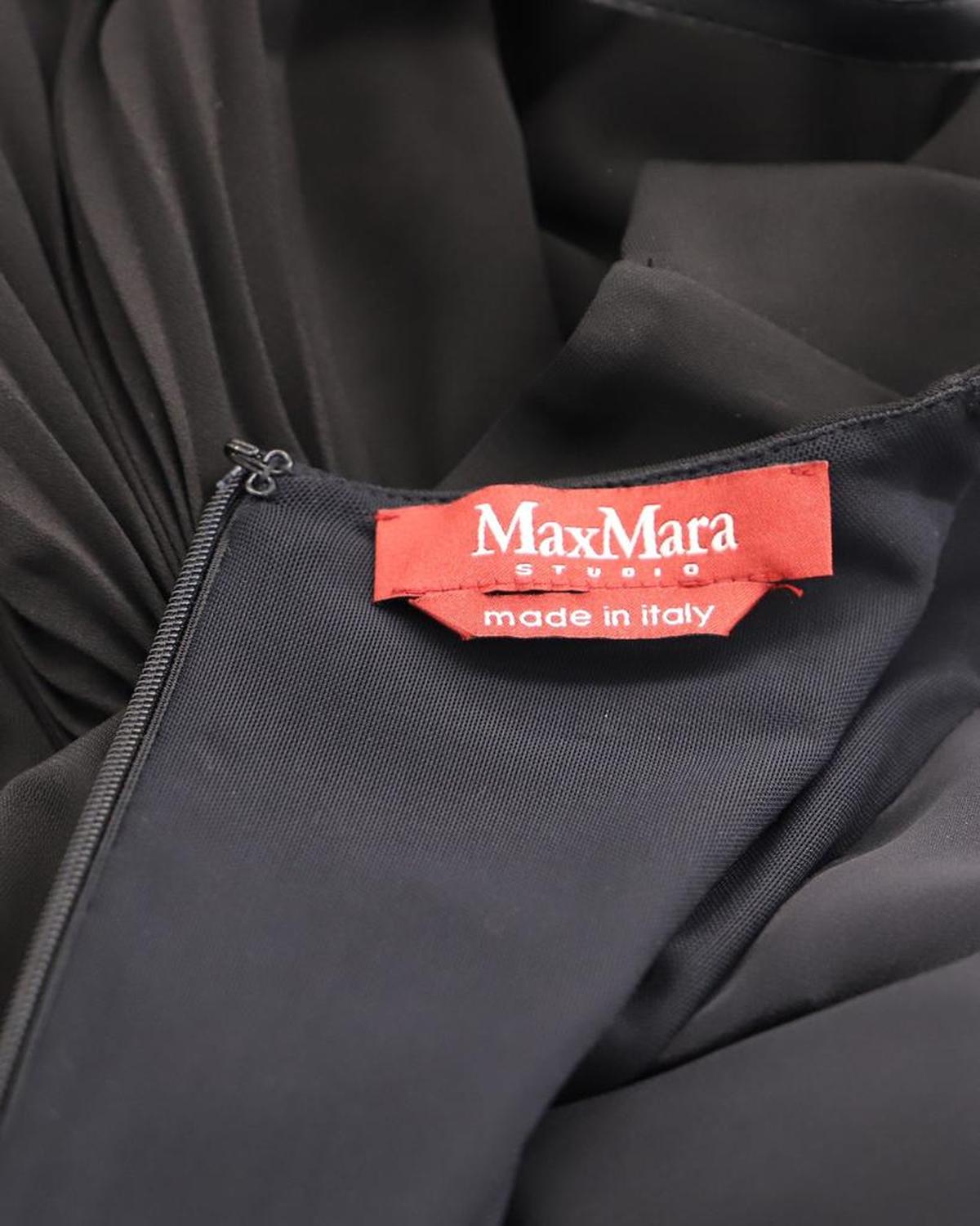 Max Mara Studio Pleated Sleeveless Mini Dress in Black Viscose