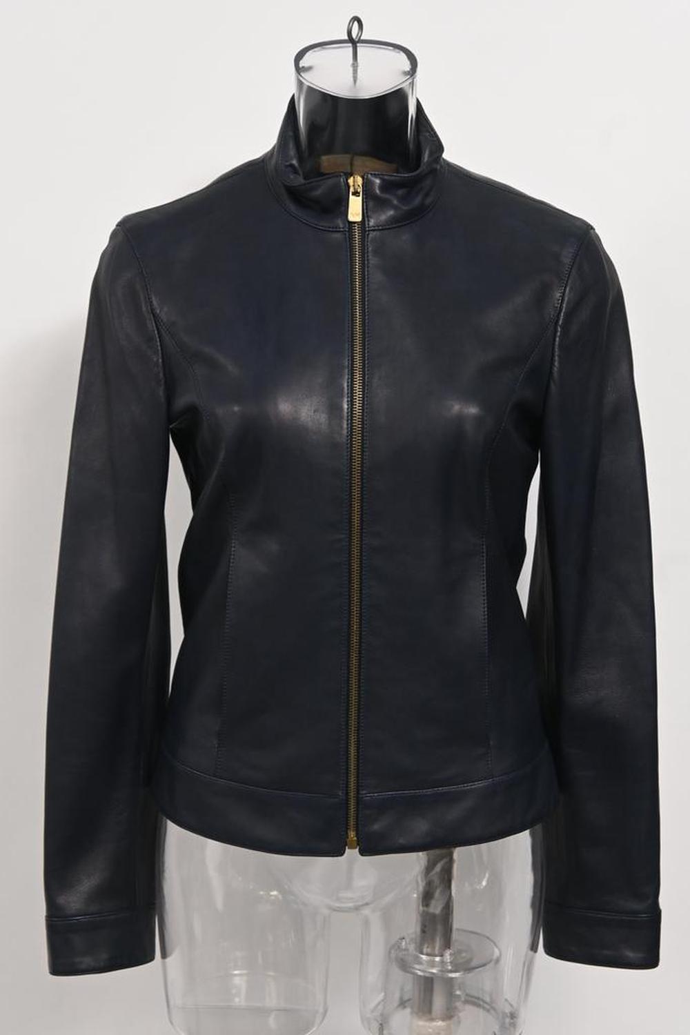 Zipped Jacket in Navy Blue Leather
