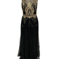 Marchesa Notte Lace Evening Gown in Black and Gold Polyester