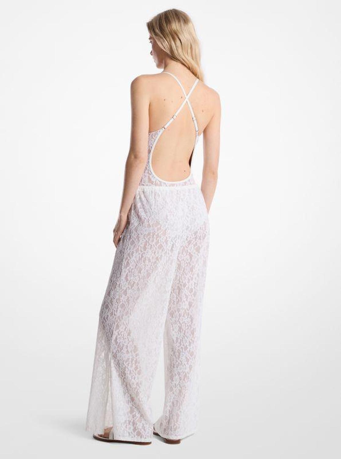 Floral Lace Stretch Nylon Drawstring Pants