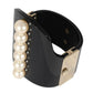 Chanel 2015 Gold Tone Resin Hinged Bangle Bracelet With Faux Pearls