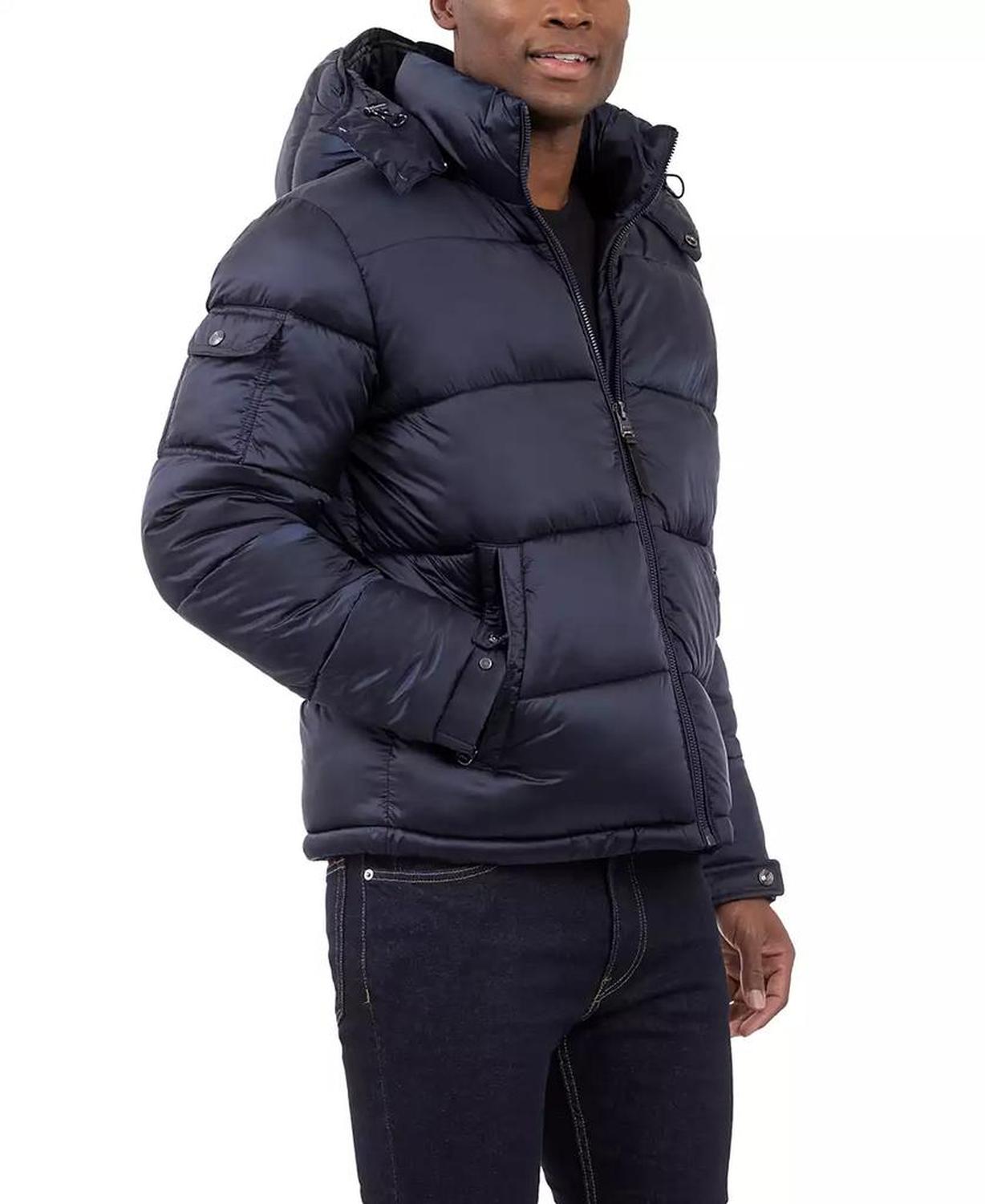 Men's Heavyweight Metallic Finish Hooded Puffer Jacket