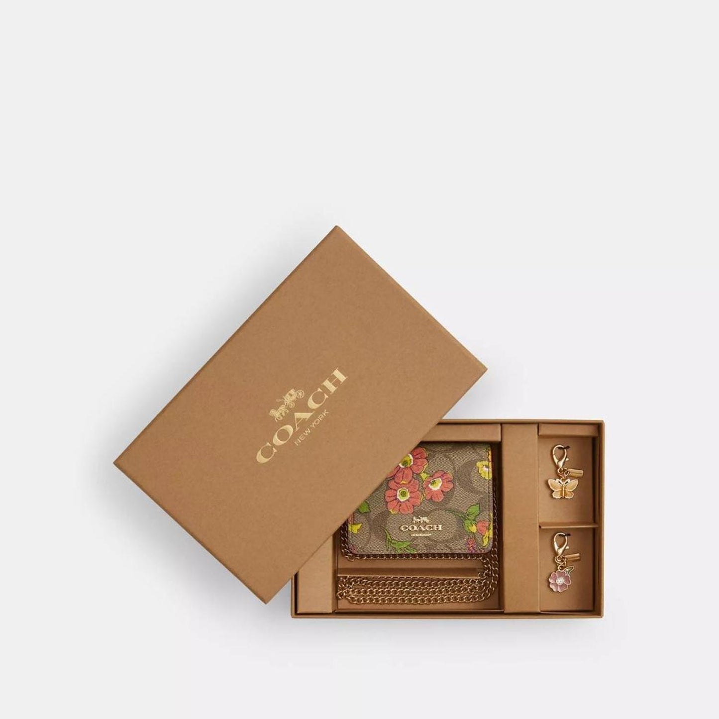 Coach Outlet Boxed Mini Wallet On A Chain In Signature Canvas With Floral Print