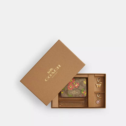 Coach Outlet Boxed Mini Wallet On A Chain In Signature Canvas With Floral Print