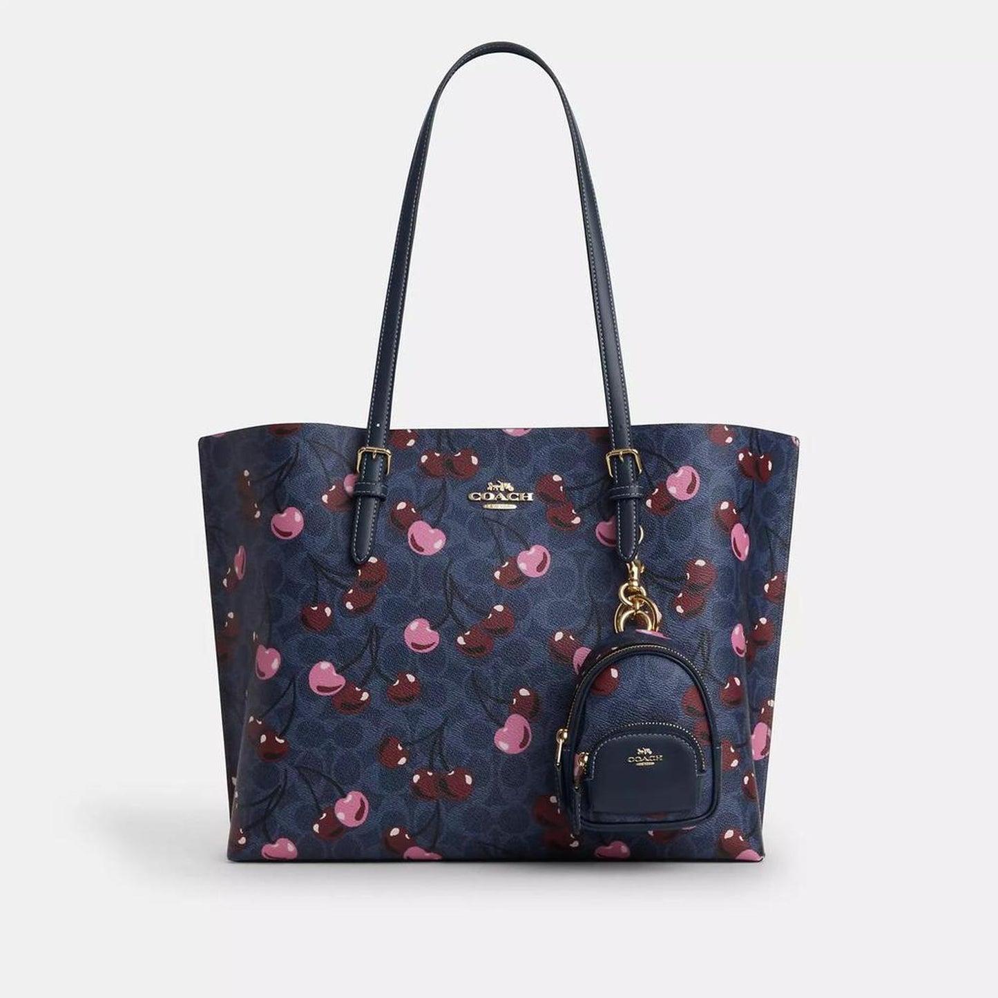 coach backpack with flower charm Mini Court Backpack Bag Charm In Signature Canvas With Cherry Print