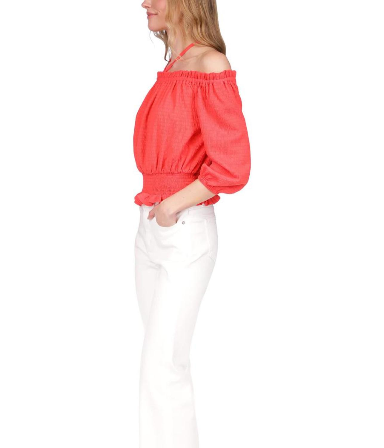 Smocked Long Sleeve Blouson Top