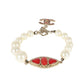 Chanel Faux Pearl & Red Gripoix CC Bracelet