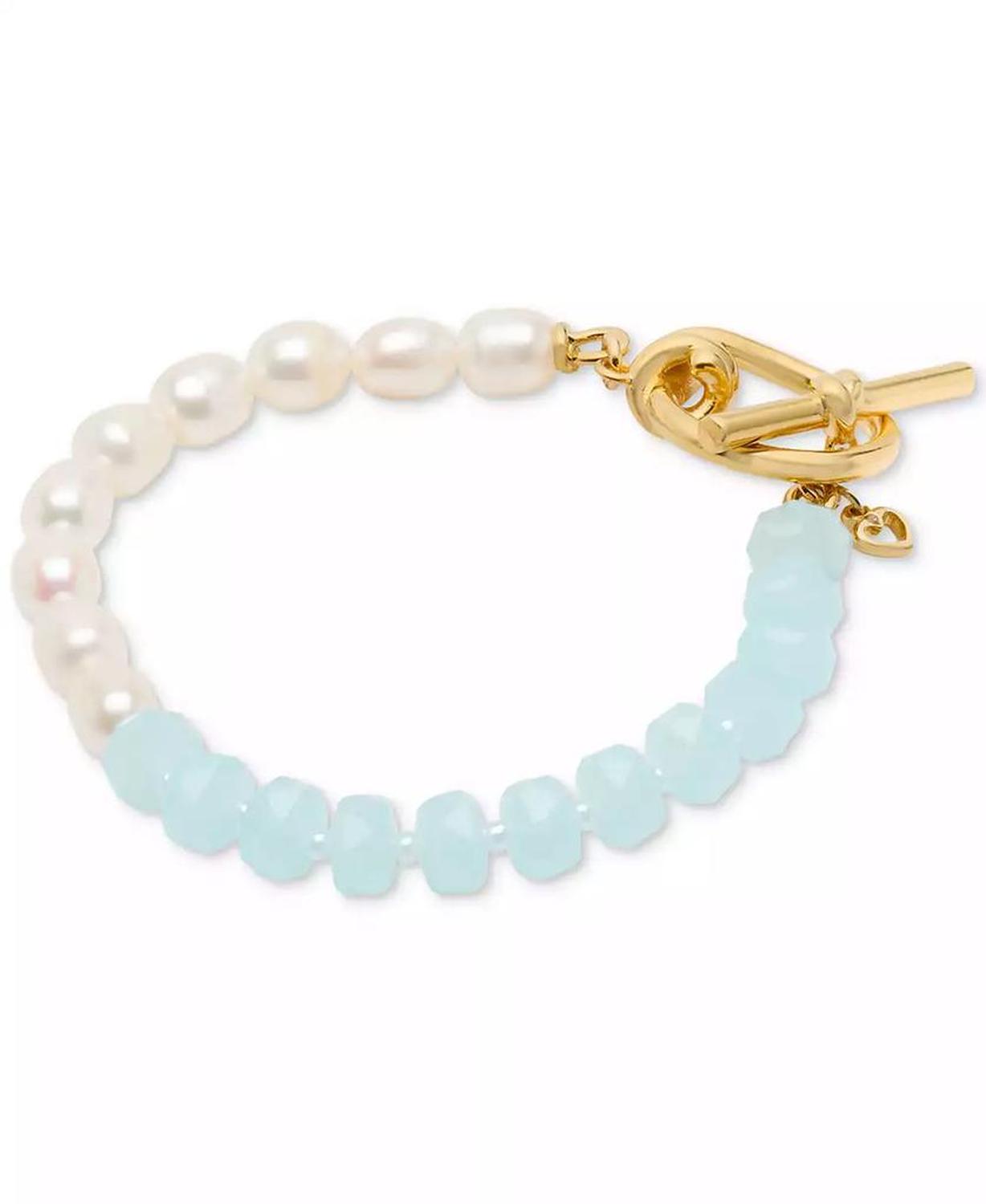 Gold-Tone Color Bead & Freshwater Pearl Flex Bracelet
