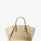 Avril Large Metallic Leather and Logo Jacquard Satchel