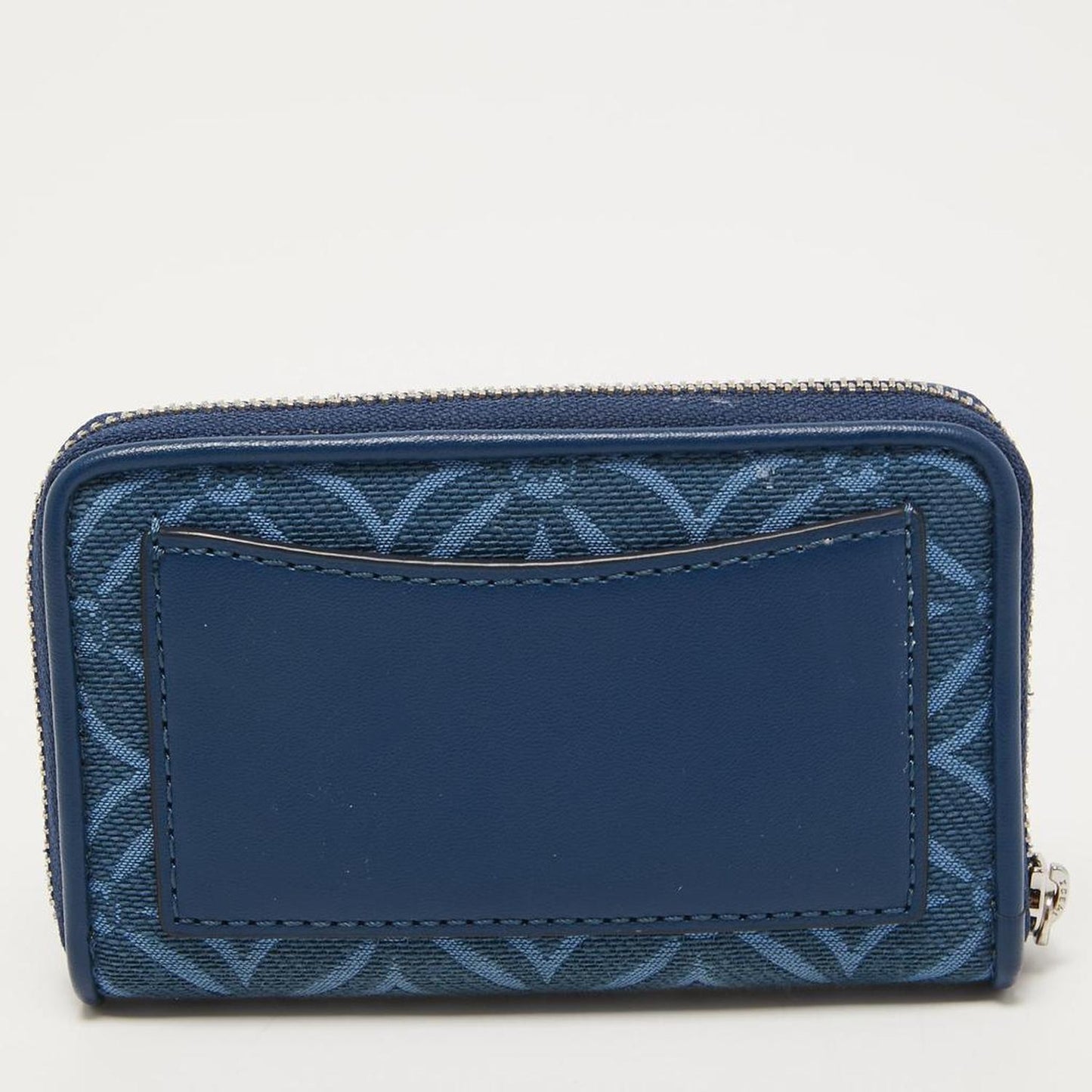 Michael Kors Blue Monogram Jacquard Canvas And Leather Zip Around Card Case