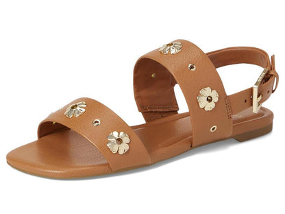 Spade Flower Stud Pebbled Leather Flat Sandal