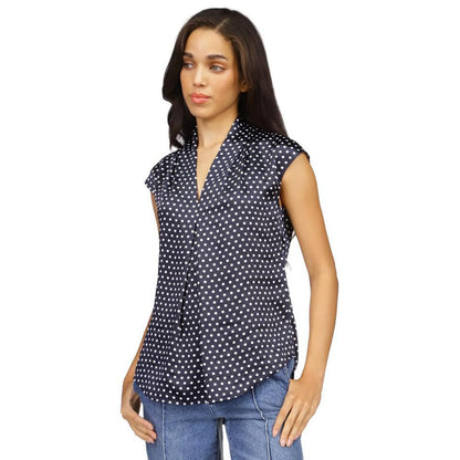 Women's Dot Print V-Neck Top