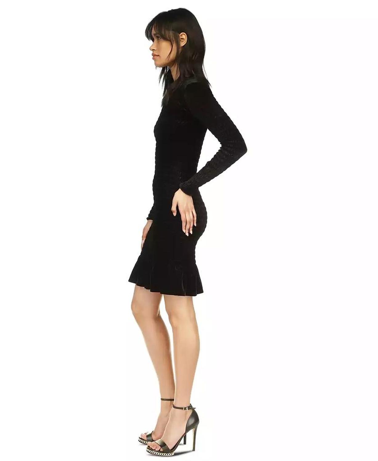 Women's Velvet Smocked Ruffled Mini Dress