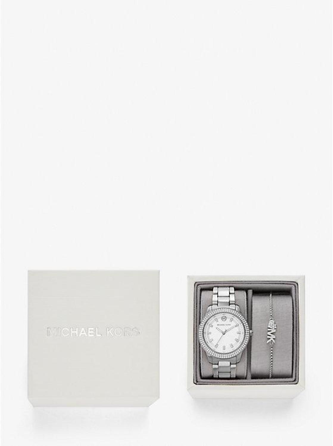 Mini Tibby Pavé Silver-Tone Watch and Bracelet Gift Set