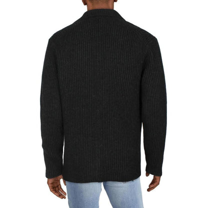 Mens Heathered Ribbed Knit Cardigan Sweater