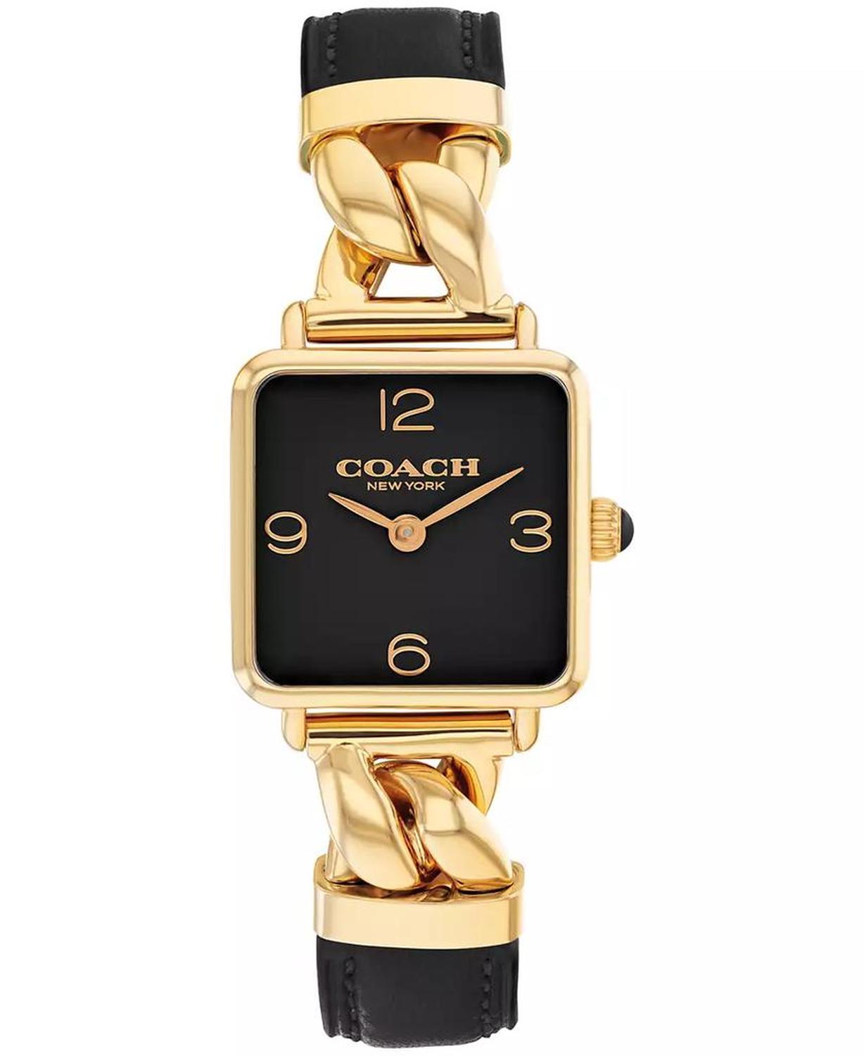 Women's Cass Gold-Tone Stainless Steel and Black Leather Strap Watch, 22mm