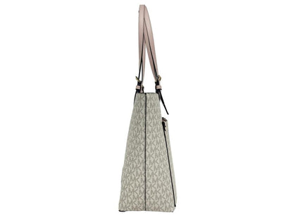 Michael Kors Jet Set Medium Powder Blush Signature PVC Double Pocket Tote Women's Bag