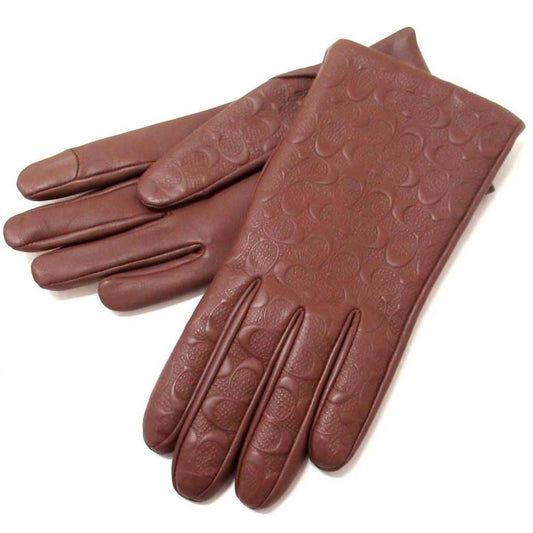 Women's Signature Leather Embossed Tech Gloves In Dark Saddle