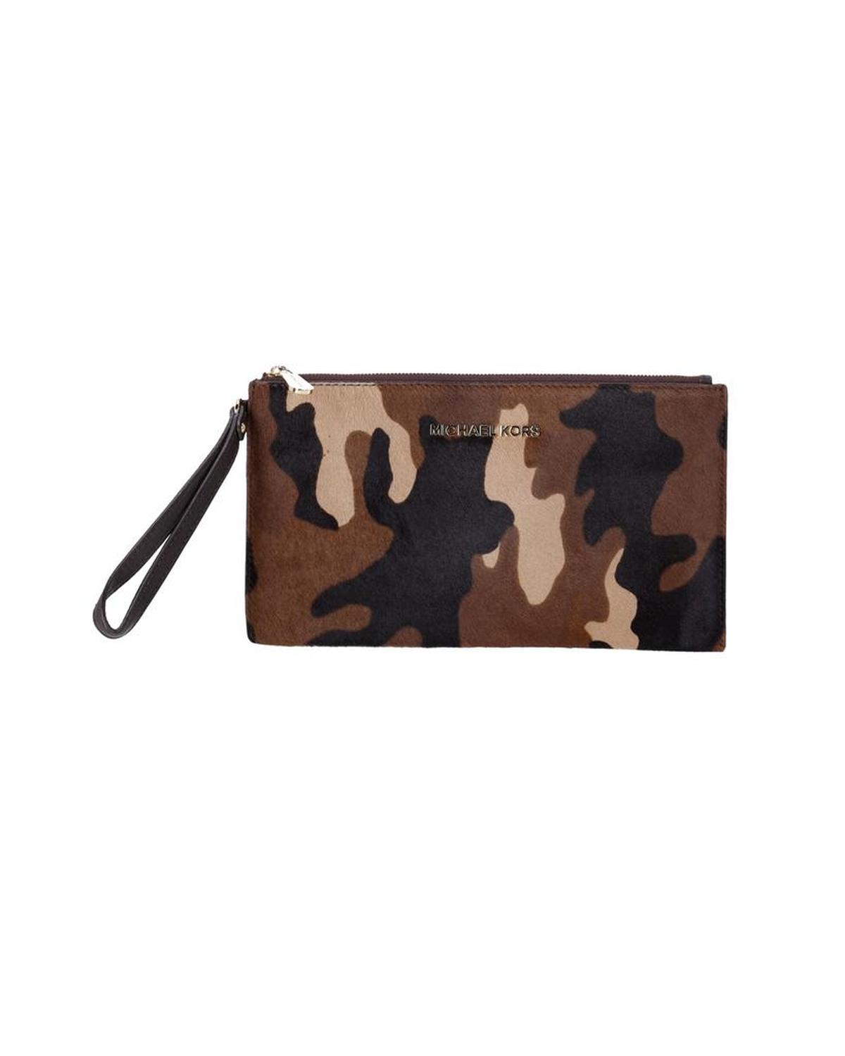Camouflage Wristlet Pouch in Multicolor Pony Hair