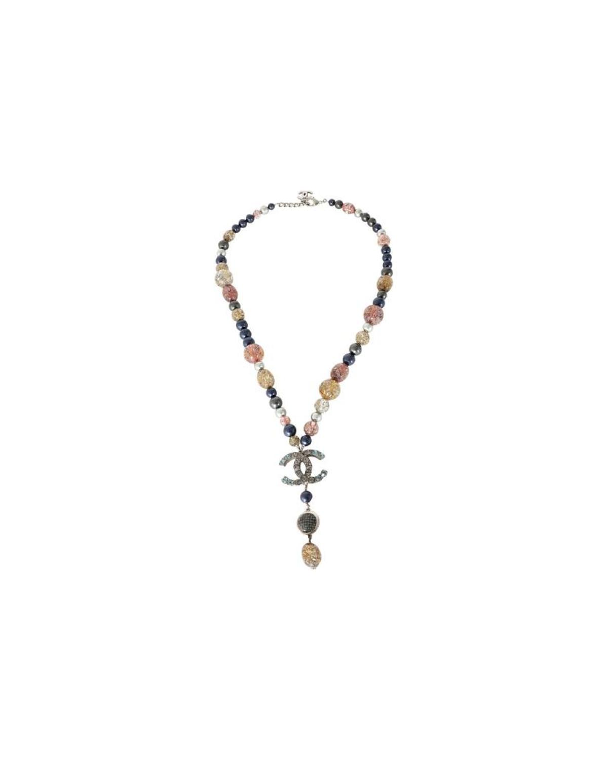 Silver Tone Chanel 2006 CC Rhinestone, Faux Pearls & Beads Necklace