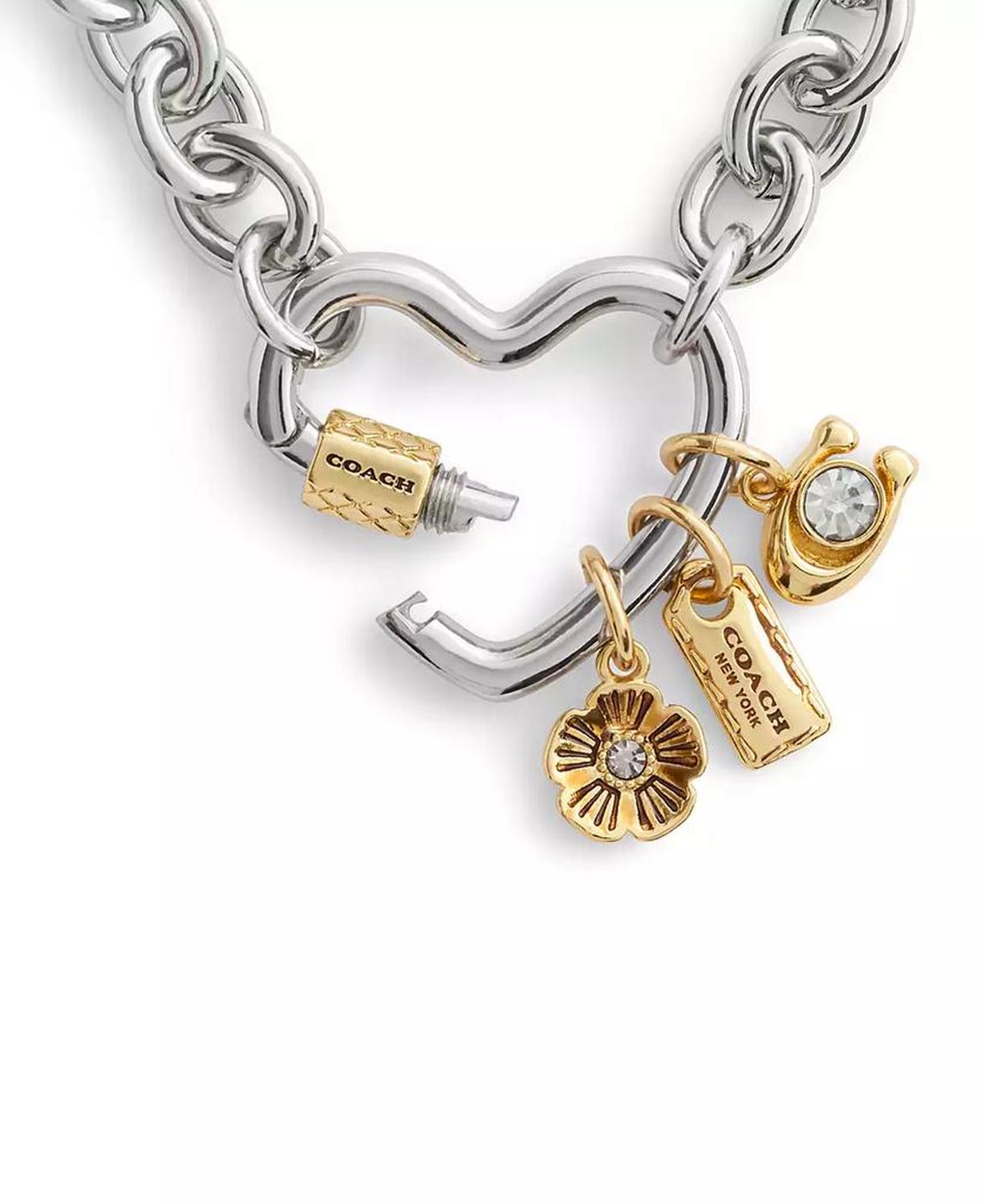 Faux Stone Signature Charm Carabiner Heart Necklace